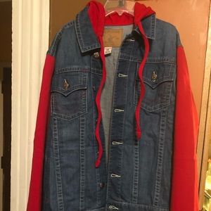 True Religion Red Saloon Hooded Trucker jacket